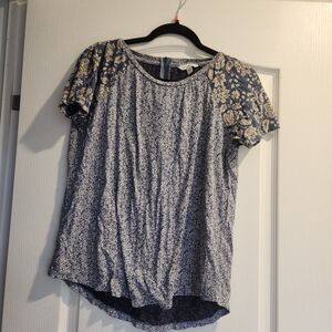 Lucky Brand Blue and Cream Womens Blouse Size M Euc